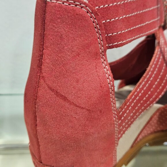 Sorel Joanie Red LL5347-602O pen Toe Cut Out Hi Wedge Heel Sandals Red Size 8.5 - Picture 11 of 14
